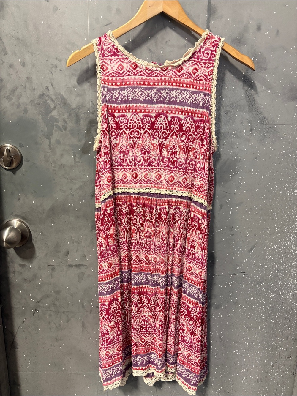 Patrons of Peace Pink and Cream Printed Dress with Crochet Trim